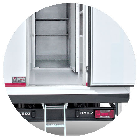 refrigerated partitioned body and back-door ladder