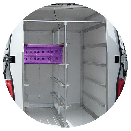 refrigerated panel van opening shelf system